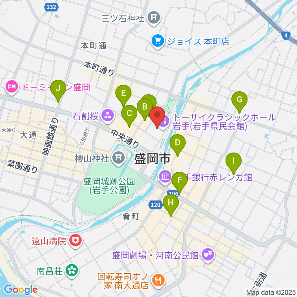 トーサイクラシックホール岩手周辺のコンビニエンスストア一覧地図