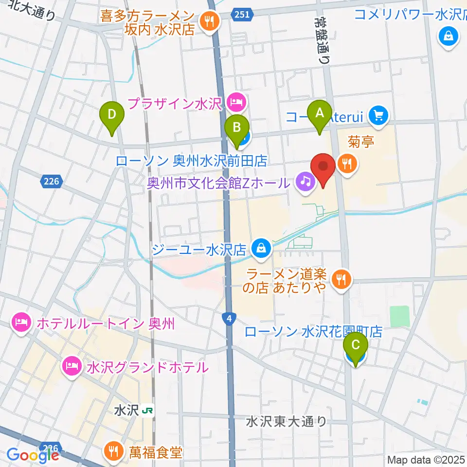 奥州市文化会館Zホール周辺のコンビニエンスストア一覧地図