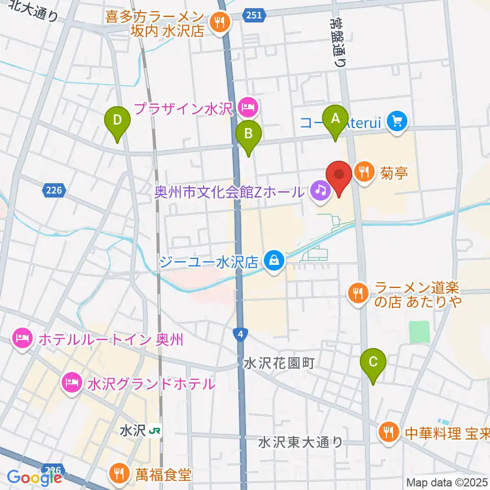 奥州市文化会館Zホール周辺のコンビニエンスストア一覧地図