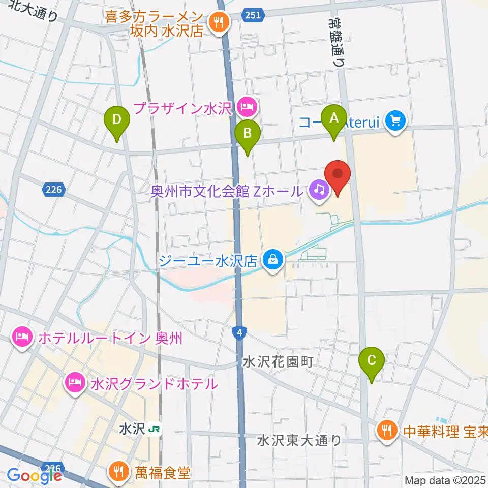 奥州市文化会館Zホール周辺のコンビニエンスストア一覧地図