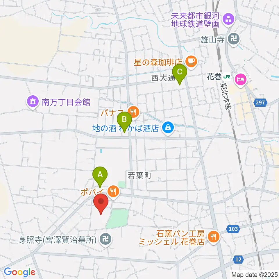 花巻市文化会館周辺のコンビニエンスストア一覧地図