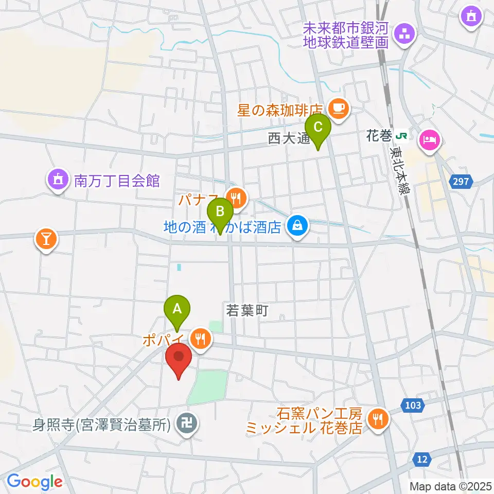 花巻市文化会館周辺のコンビニエンスストア一覧地図