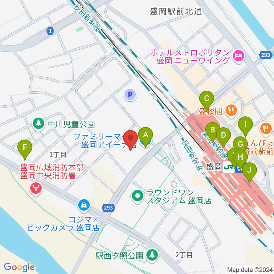 いわて県民情報交流センター アイーナ周辺のコンビニエンスストア一覧地図