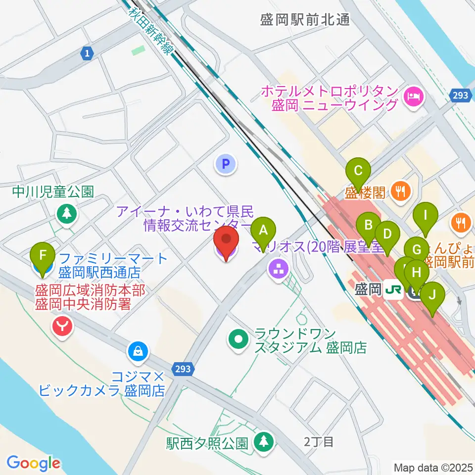 いわて県民情報交流センター アイーナ周辺のコンビニエンスストア一覧地図