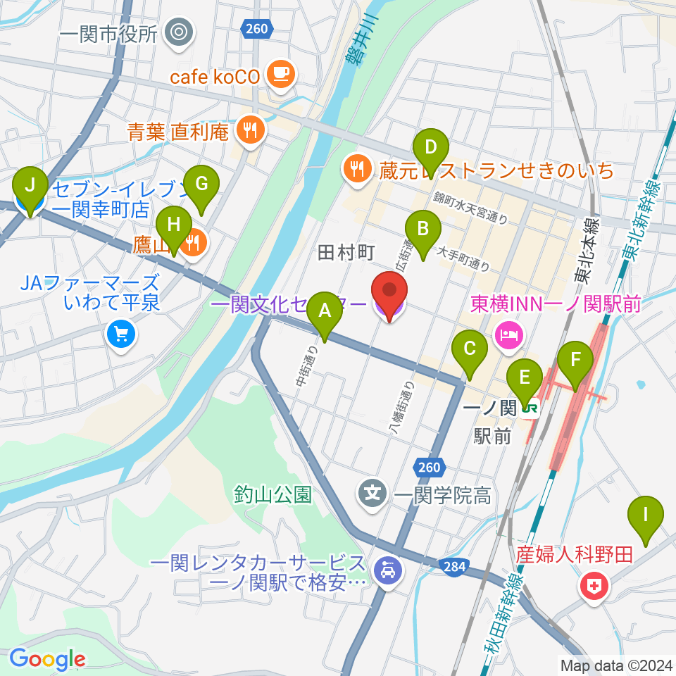 一関文化センター周辺のコンビニエンスストア一覧地図