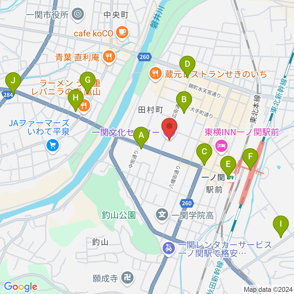 一関文化センター周辺のコンビニエンスストア一覧地図