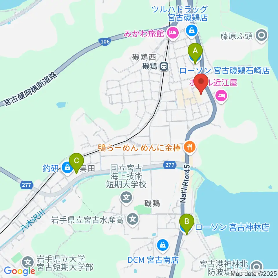 宮古市民文化会館周辺のコンビニエンスストア一覧地図