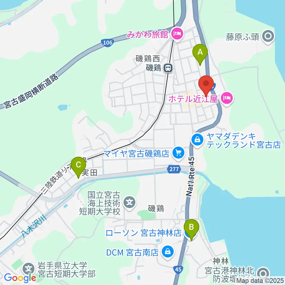 宮古市民文化会館周辺のコンビニエンスストア一覧地図