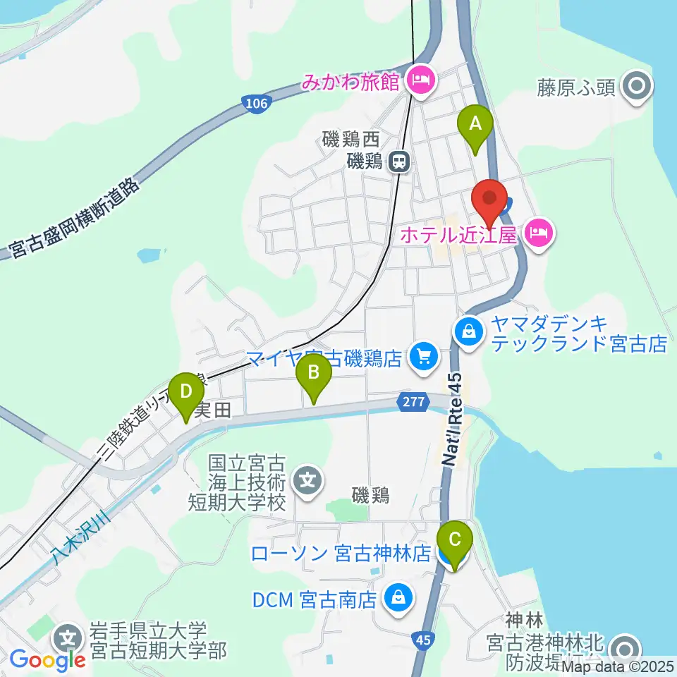宮古市民文化会館周辺のコンビニエンスストア一覧地図