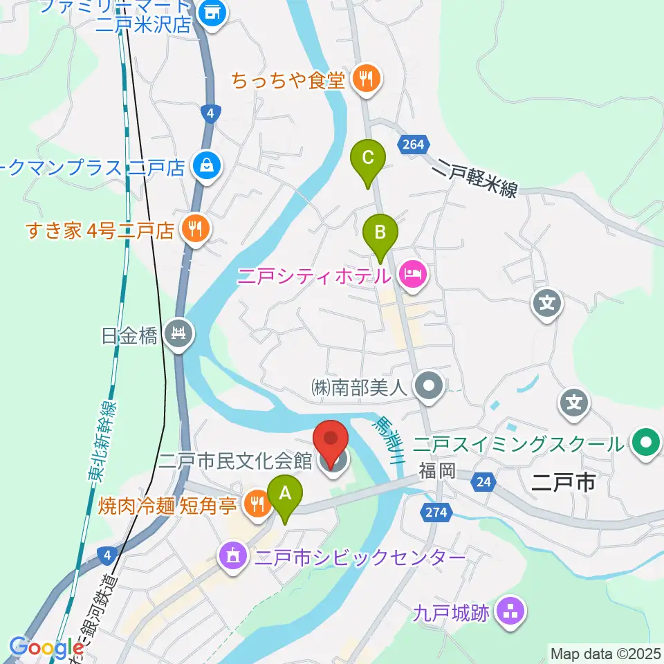 二戸市民文化会館周辺のコンビニエンスストア一覧地図