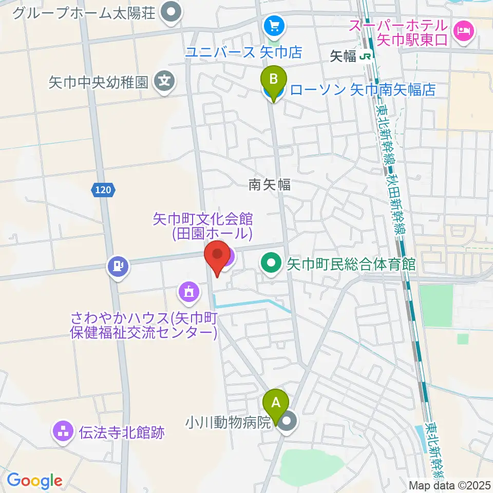 田園ホール 矢巾町文化会館周辺のコンビニエンスストア一覧地図