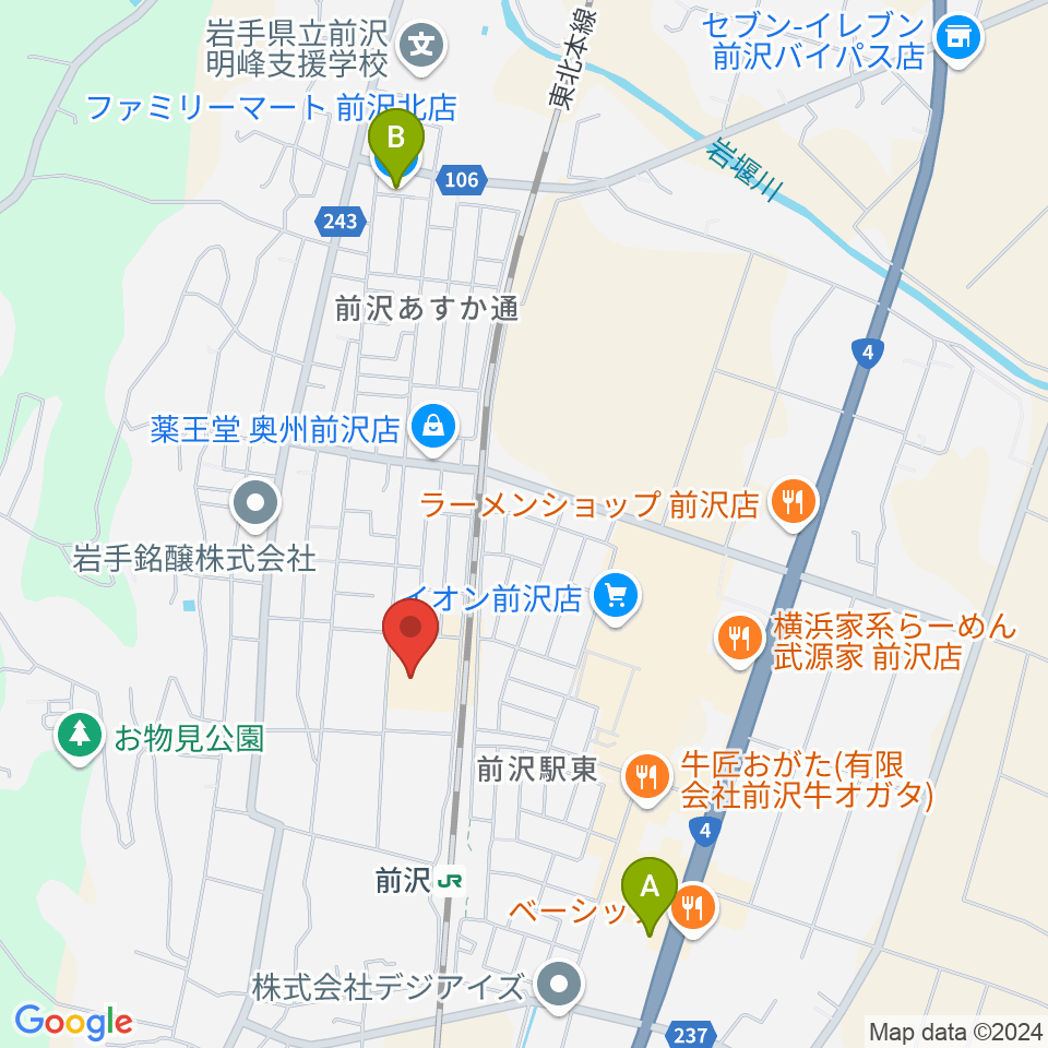 前沢ふれあいセンター周辺のコンビニエンスストア一覧地図