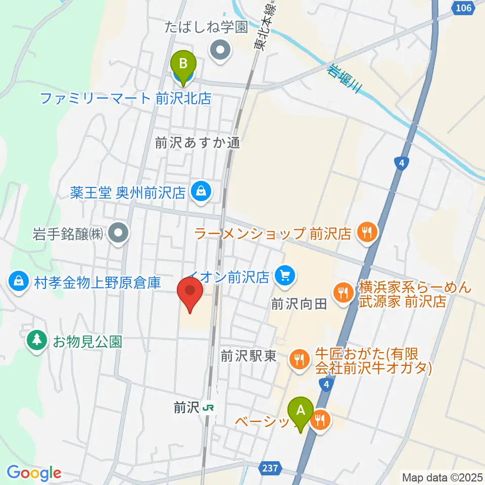 前沢ふれあいセンター周辺のコンビニエンスストア一覧地図