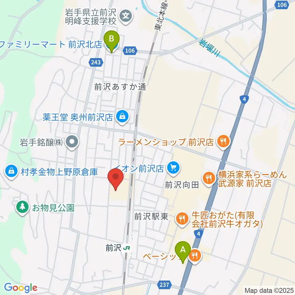 前沢ふれあいセンター周辺のコンビニエンスストア一覧地図