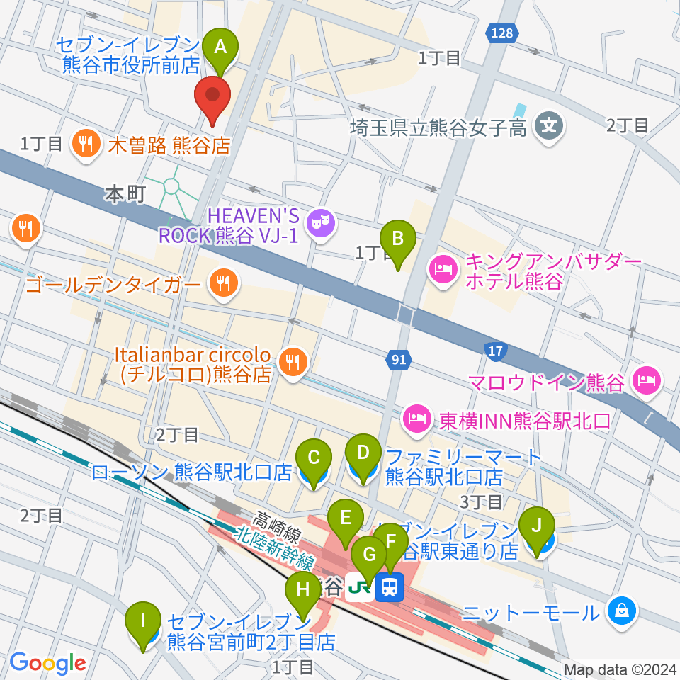 熊谷ジャンゴ周辺のコンビニエンスストア一覧地図