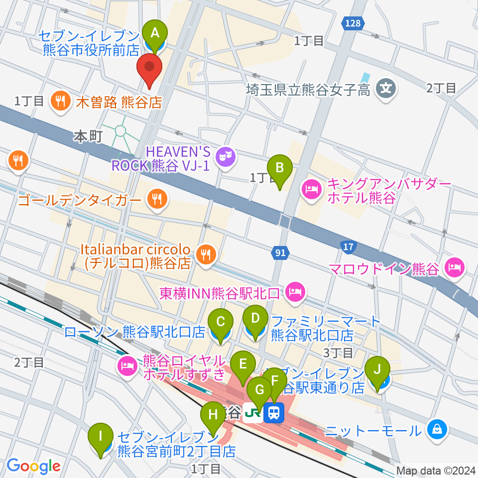 熊谷ジャンゴ周辺のコンビニエンスストア一覧地図