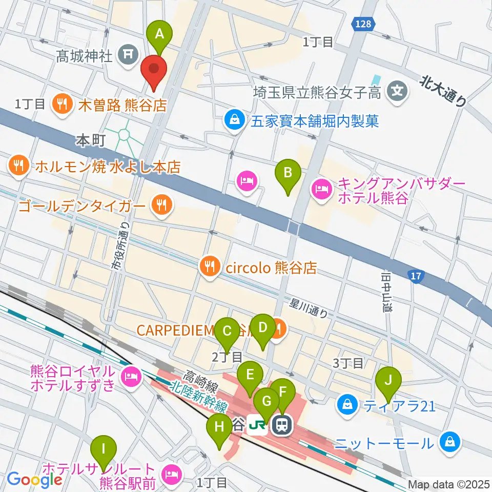 熊谷ジャンゴ周辺のコンビニエンスストア一覧地図