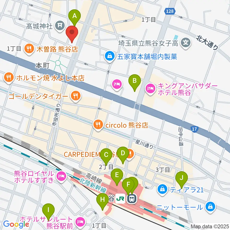 熊谷ジャンゴ周辺のコンビニエンスストア一覧地図