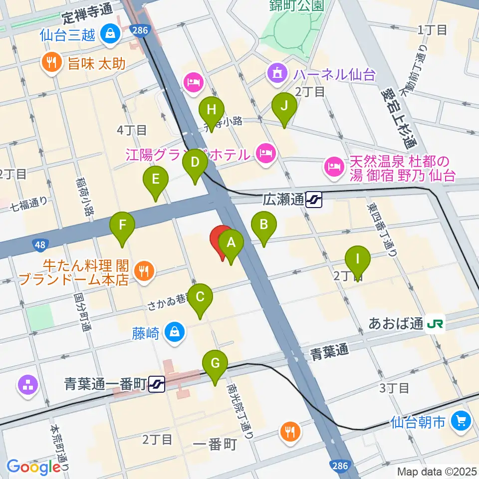 仙台電力ホール周辺のコンビニエンスストア一覧地図