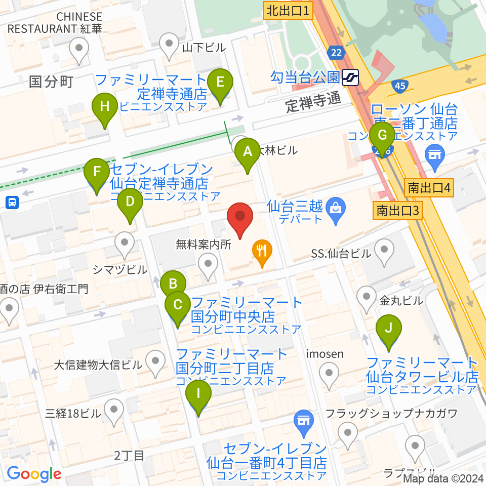 仙台Rensa周辺のコンビニエンスストア一覧地図