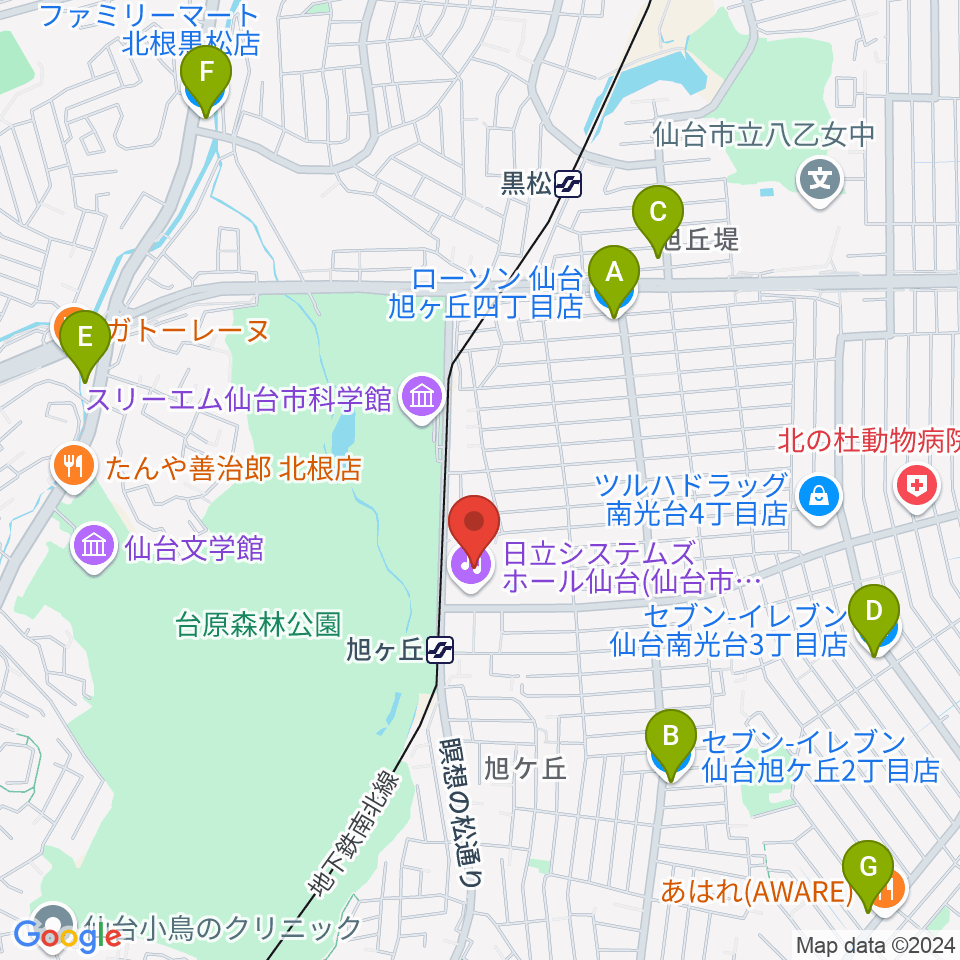 日立システムズホール仙台周辺のコンビニエンスストア一覧地図