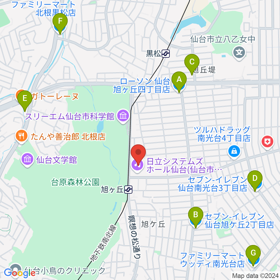 日立システムズホール仙台周辺のコンビニエンスストア一覧地図