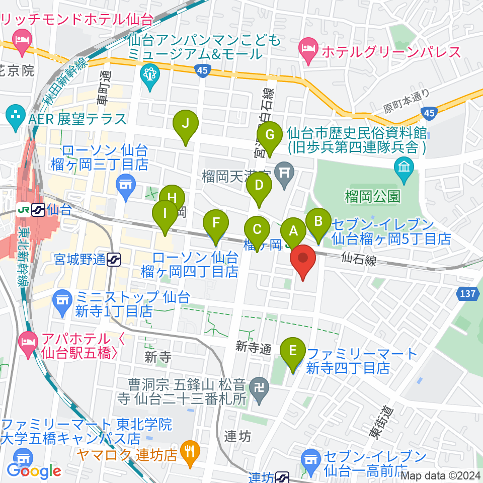 仙台サンプラザホール周辺のコンビニエンスストア一覧地図