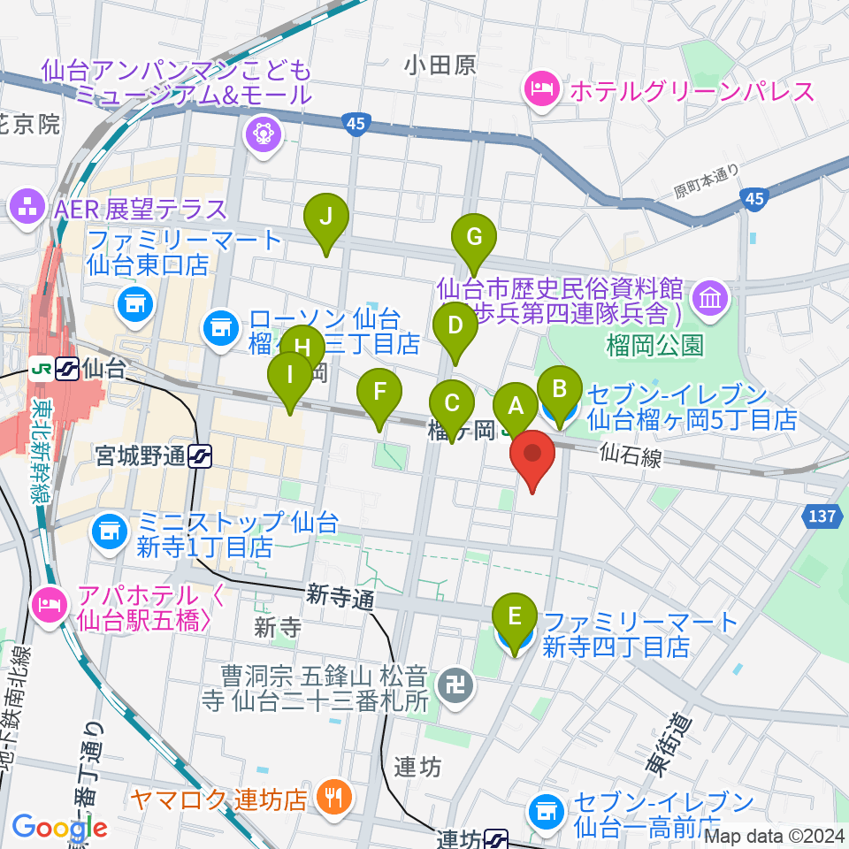 仙台サンプラザホール周辺のコンビニエンスストア一覧地図