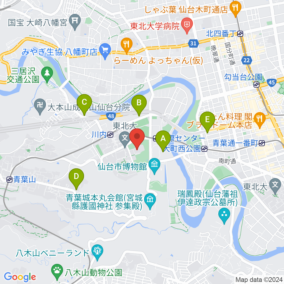 東北大学百周年記念会館 川内萩ホール周辺のコンビニエンスストア一覧地図