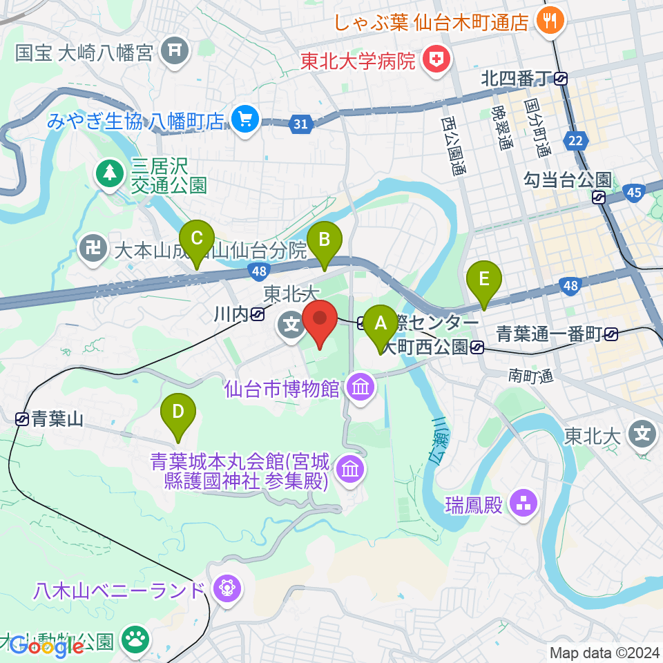 東北大学百周年記念会館 川内萩ホール周辺のコンビニエンスストア一覧地図