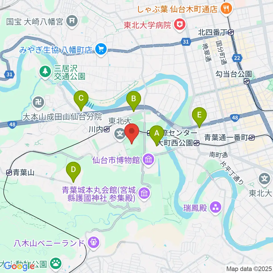 東北大学百周年記念会館 川内萩ホール周辺のコンビニエンスストア一覧地図