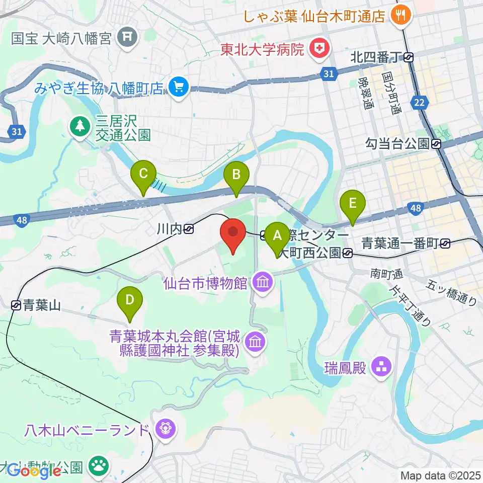 東北大学百周年記念会館 川内萩ホール周辺のコンビニエンスストア一覧地図