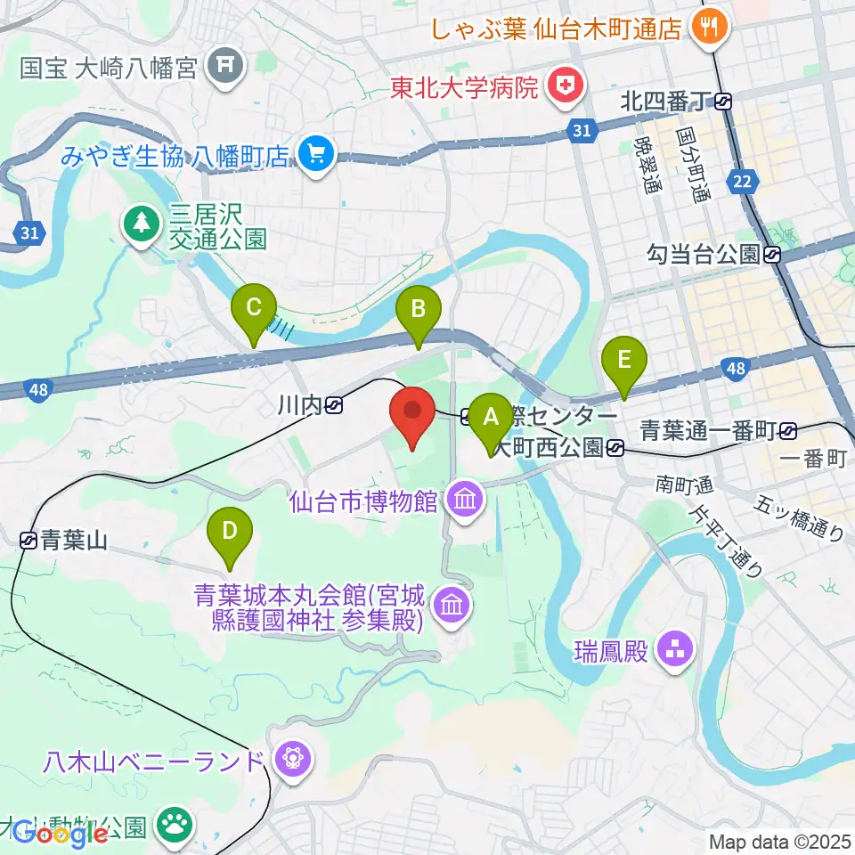 東北大学百周年記念会館 川内萩ホール周辺のコンビニエンスストア一覧地図