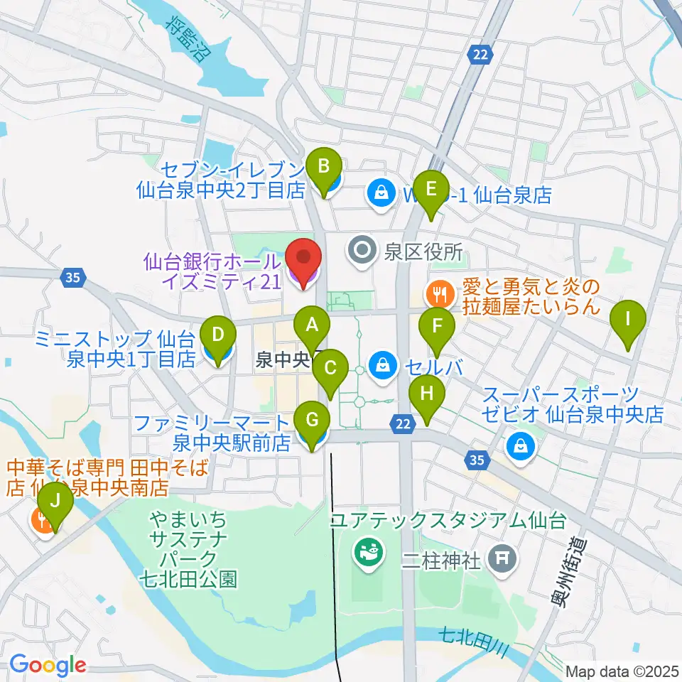 仙台銀行ホール イズミティ21周辺のコンビニエンスストア一覧地図