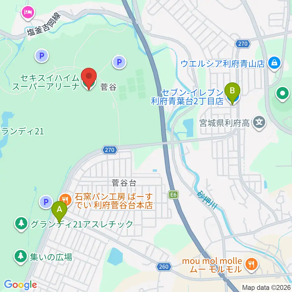 宮城セキスイハイムスーパーアリーナ 周辺のコンビニエンスストア一覧マップ