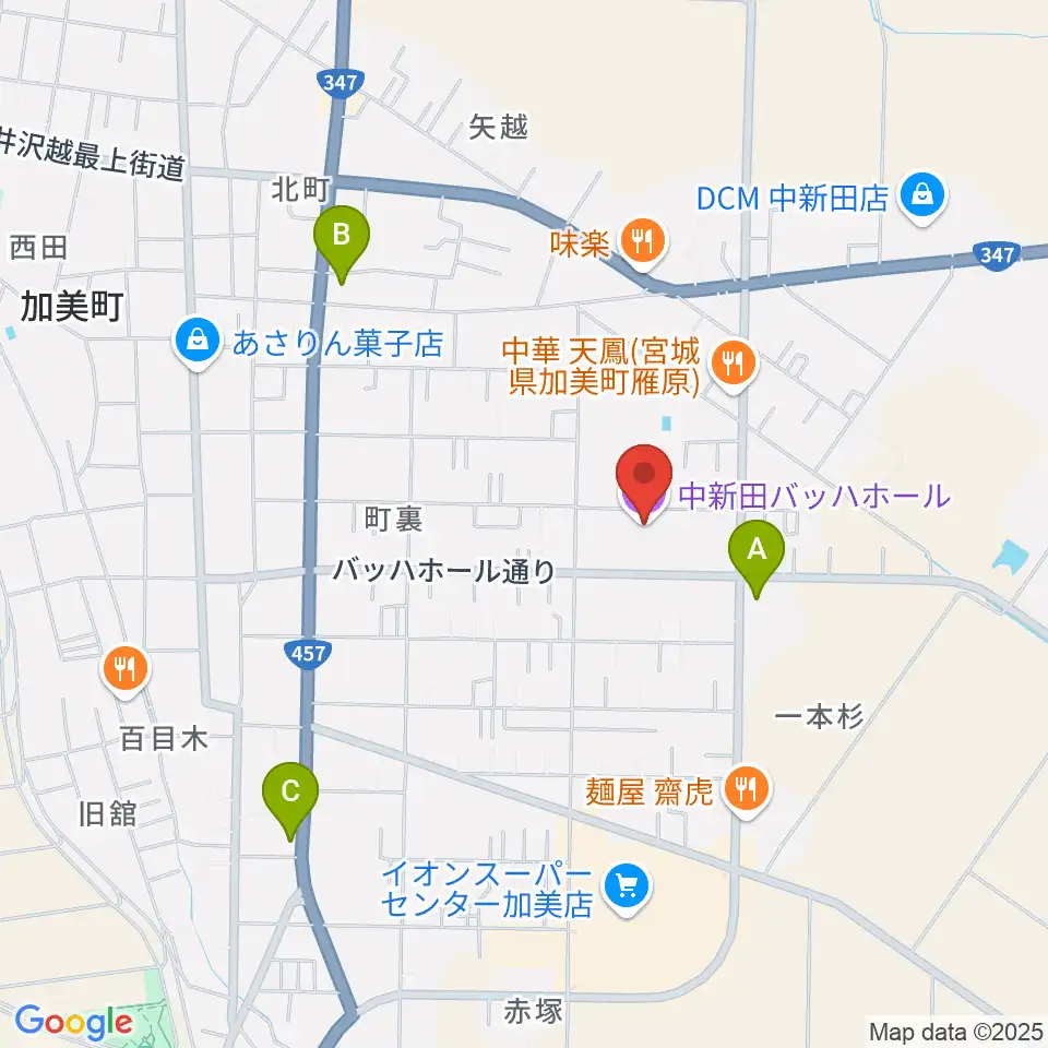 中新田バッハホール周辺のコンビニエンスストア一覧地図