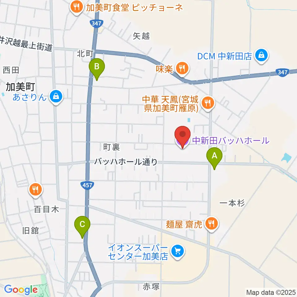 中新田バッハホール周辺のコンビニエンスストア一覧地図