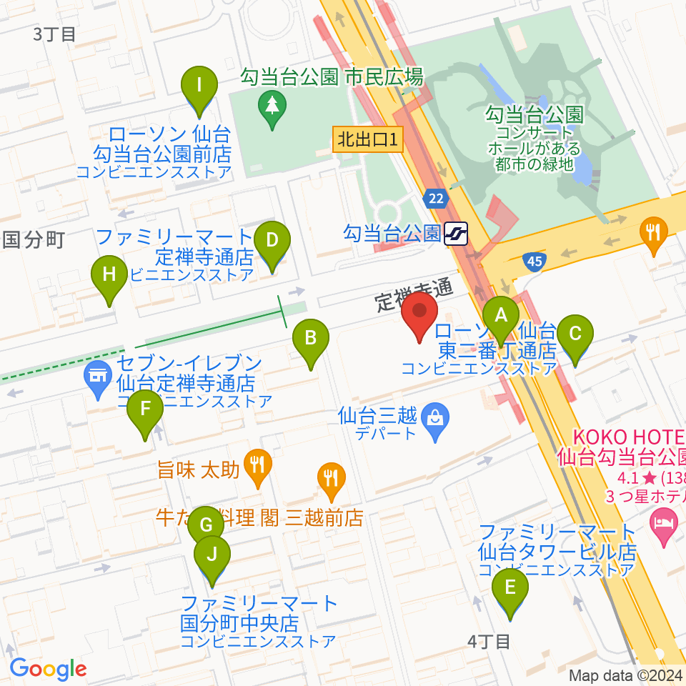 エル・パーク仙台周辺のコンビニエンスストア一覧地図