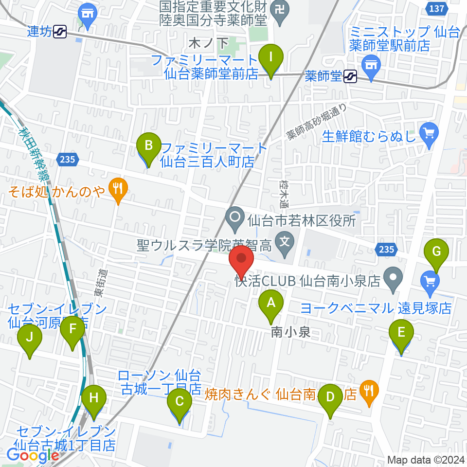 若林区文化センター周辺のコンビニエンスストア一覧地図