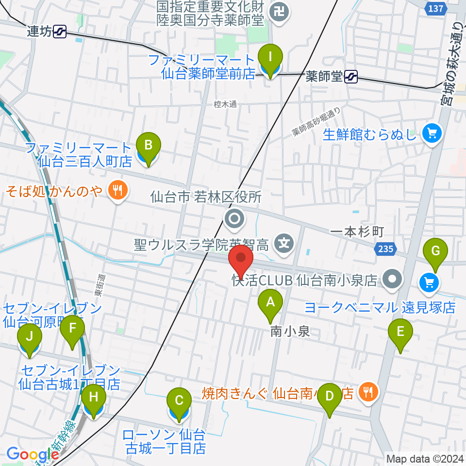 若林区文化センター周辺のコンビニエンスストア一覧地図