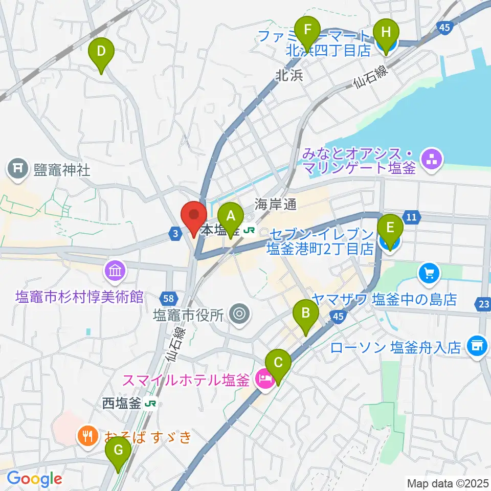 塩竈市民交流センター遊ホール周辺のコンビニエンスストア一覧地図