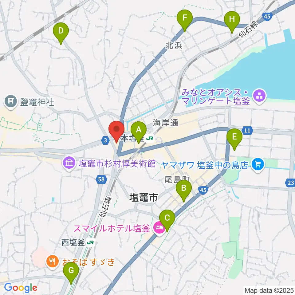 塩竈市民交流センター遊ホール周辺のコンビニエンスストア一覧地図