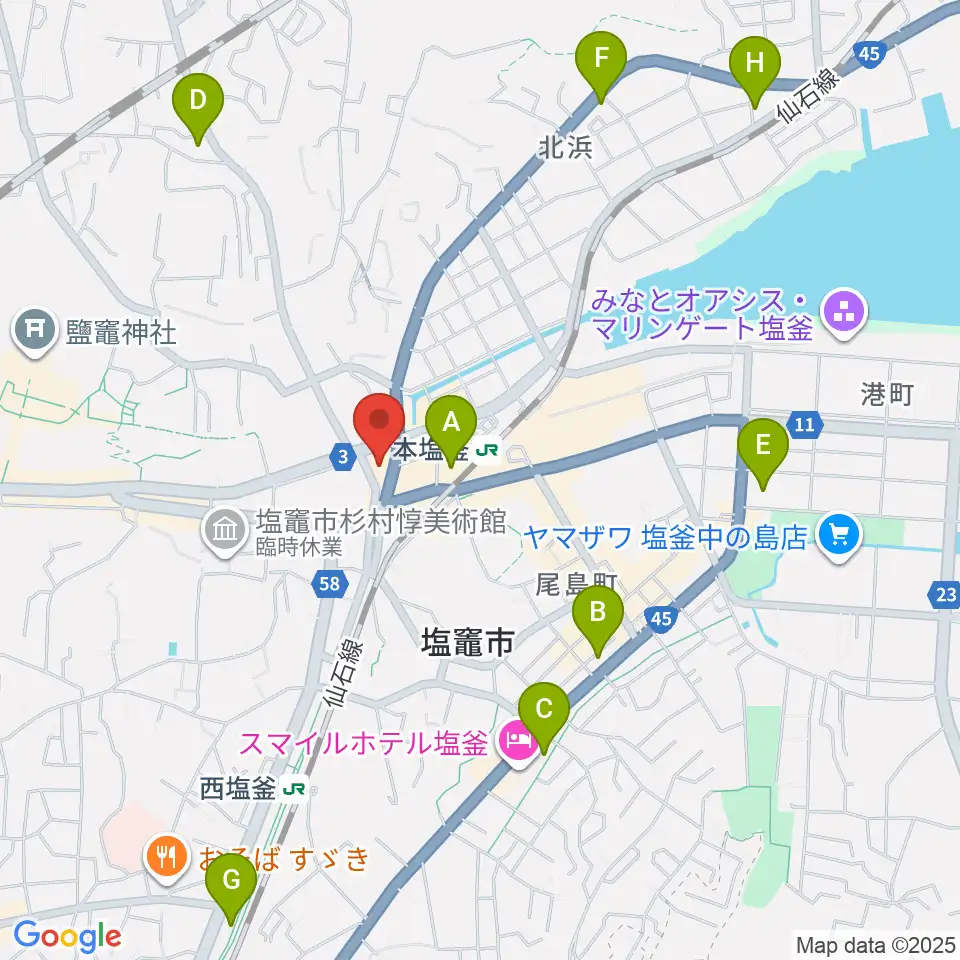 塩竈市民交流センター遊ホール周辺のコンビニエンスストア一覧地図