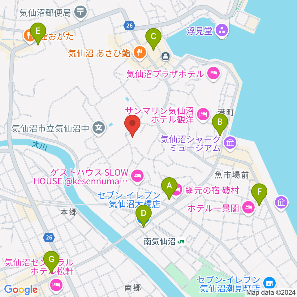 気仙沼市民会館周辺のコンビニエンスストア一覧地図