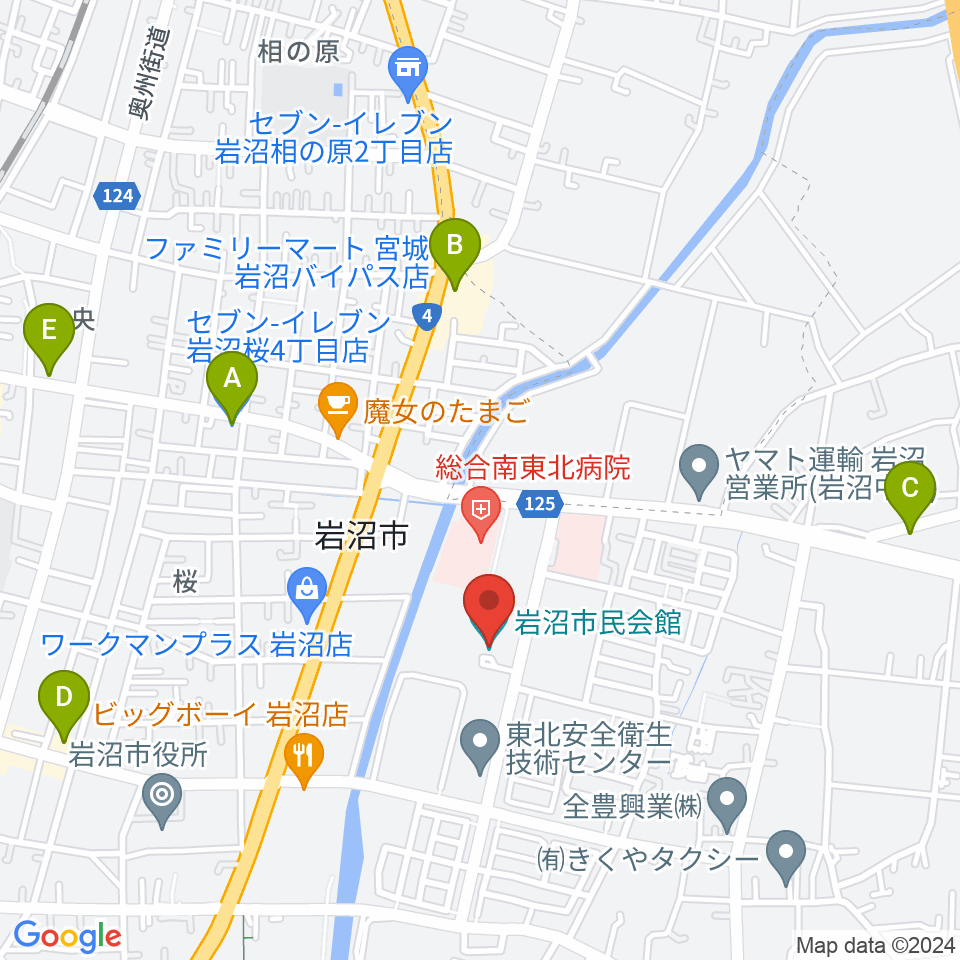 岩沼市民会館周辺のコンビニエンスストア一覧地図