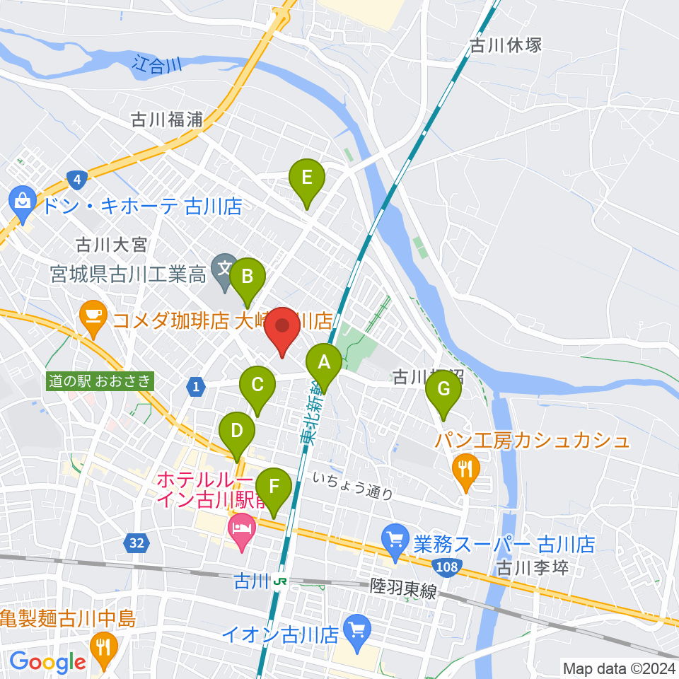 大崎市民会館周辺のコンビニエンスストア一覧地図