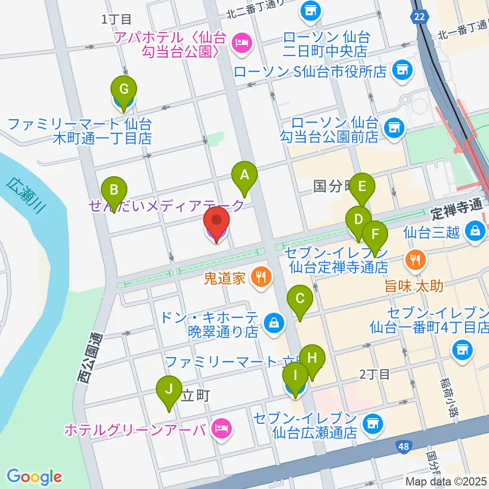 せんだいメディアテーク周辺のコンビニエンスストア一覧地図