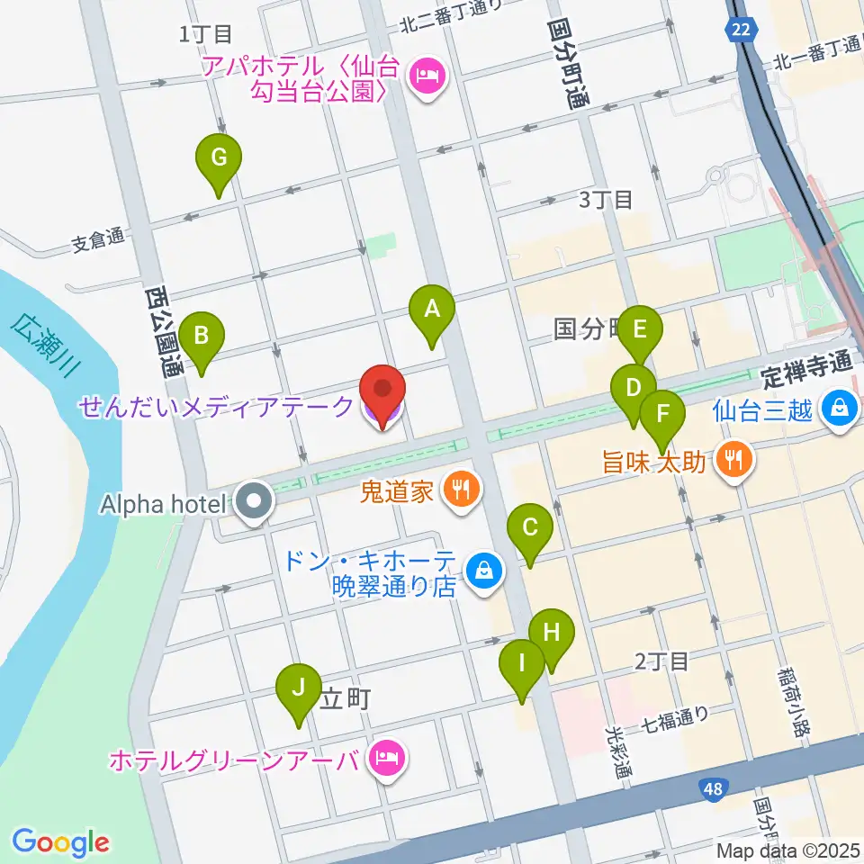 せんだいメディアテーク周辺のコンビニエンスストア一覧地図