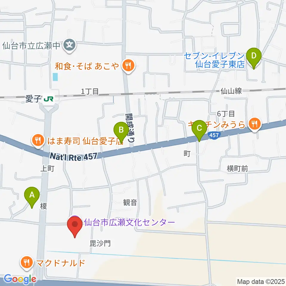 仙台市広瀬文化センター周辺のコンビニエンスストア一覧地図