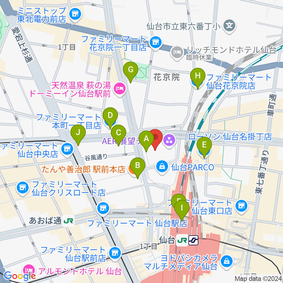 仙台市中小企業活性化センター周辺のコンビニエンスストア一覧地図